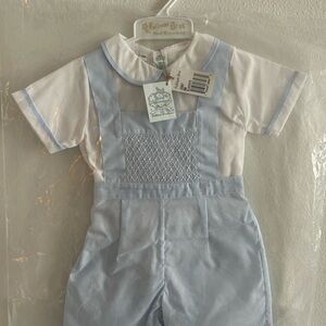 NWT!! Feltman Brothers 9 Mo Baby Boys Light Blue Smocked Matching Set
